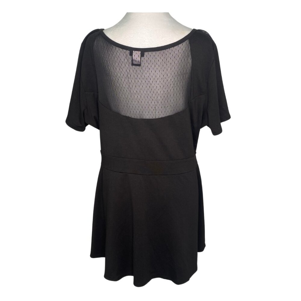 Torrid Black Short Sleeve Fit & Flare Short Sleeve Top with Mesh Accent, 2X #280 - Picture 3 of 12